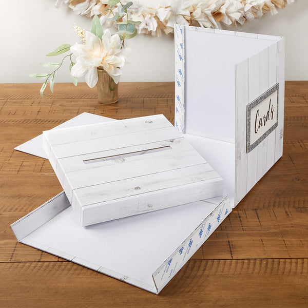 Rustic White Wood Collapsible Card Box