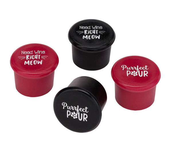 Cat Lover Wine Glass with Funny Saying and 4 Wine Bottle Stoppers