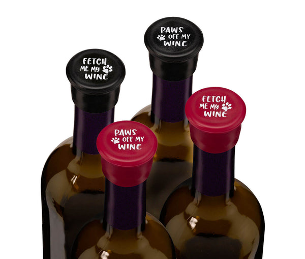 Dog Lover Wine Glass with Funny Saying and 4 Wine Bottle Stoppers