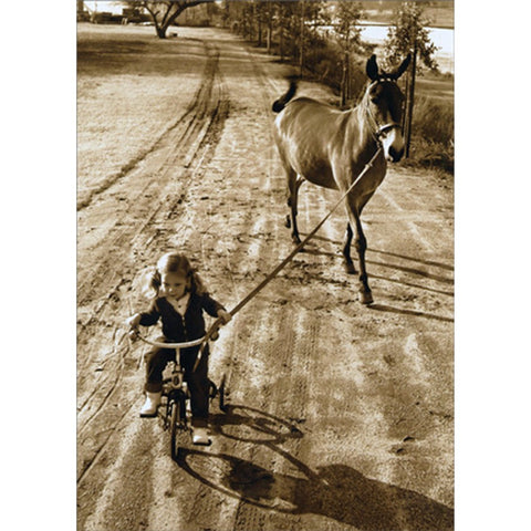 Encouragement Greeting Card - Little Girl with Mule