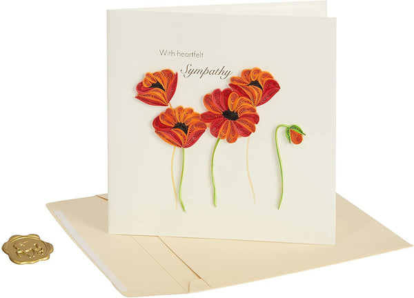 Sympathy Greeting Card - Quilled Poppies