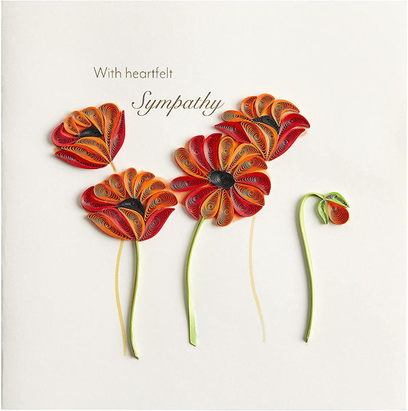 Sympathy Greeting Card - Quilled Poppies