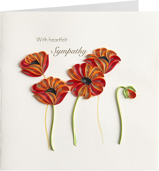 Sympathy Greeting Card - Quilled Poppies