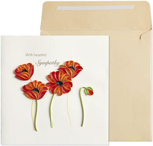 Sympathy Greeting Card - Quilled Poppies