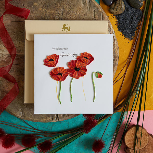 Sympathy Greeting Card - Quilled Poppies