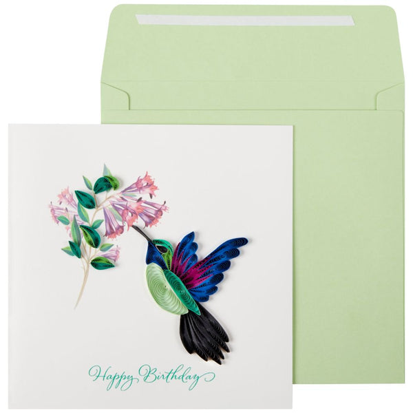 Quilled Paper Birthday Greeting Card - Hummingbird Happy Birthday