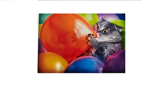 Birthday Greeting Card - Cat Blowing Up Balloons