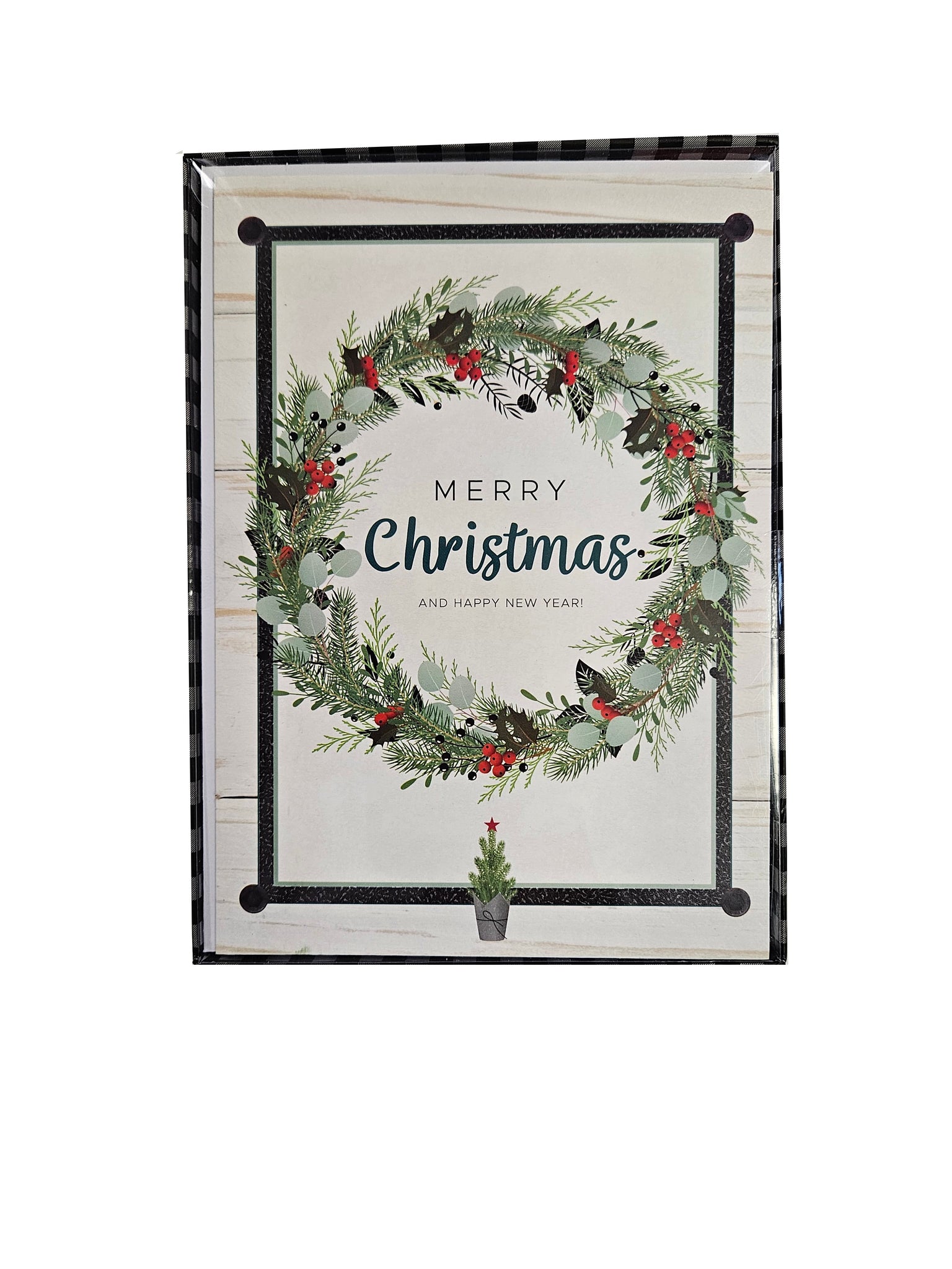 Rustic Christmas Wreath - Premium Boxed Farmhouse Holiday Cards - 18ct.