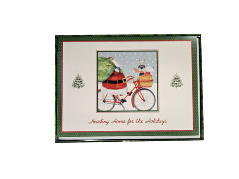 Dogs in Santa's Bicycle Basket - Premium Boxed Holiday Cards - 18ct.