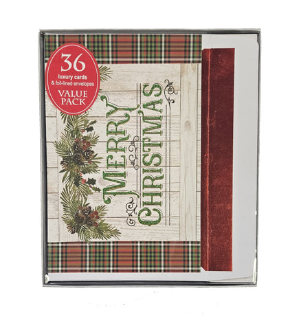 36ct - Value Pack Country Plaid Christmas Holiday Cards