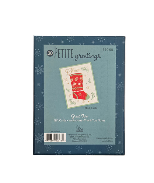 Festive Christmas Stocking - Petite Boxed Christmas Cards - Blank Inside - 20ct
