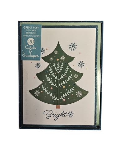 Bright Evergreen - Petite Boxed Christmas Cards - Blank Inside - 20ct