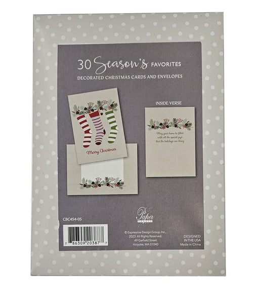 Merry Christmas Stockings -  Value Pack Premium Boxed Holiday Cards - 30ct.