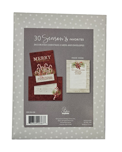 Christmas Candy Canes -  Value Pack Premium Boxed Holiday Cards - 30ct.
