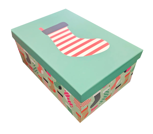 Medium Decorative Deep Gift Box - Christmas Stocking