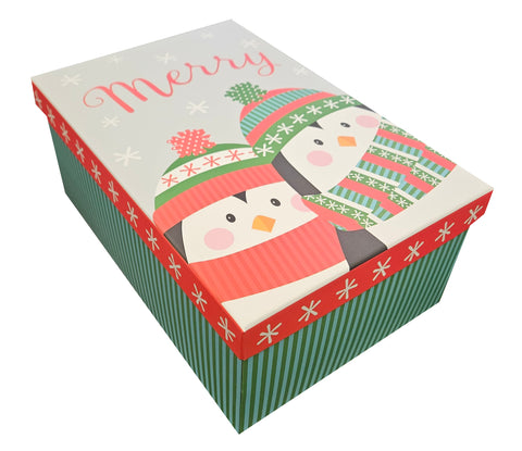 Small Decorative Deep Gift Box - Christmas Penguins