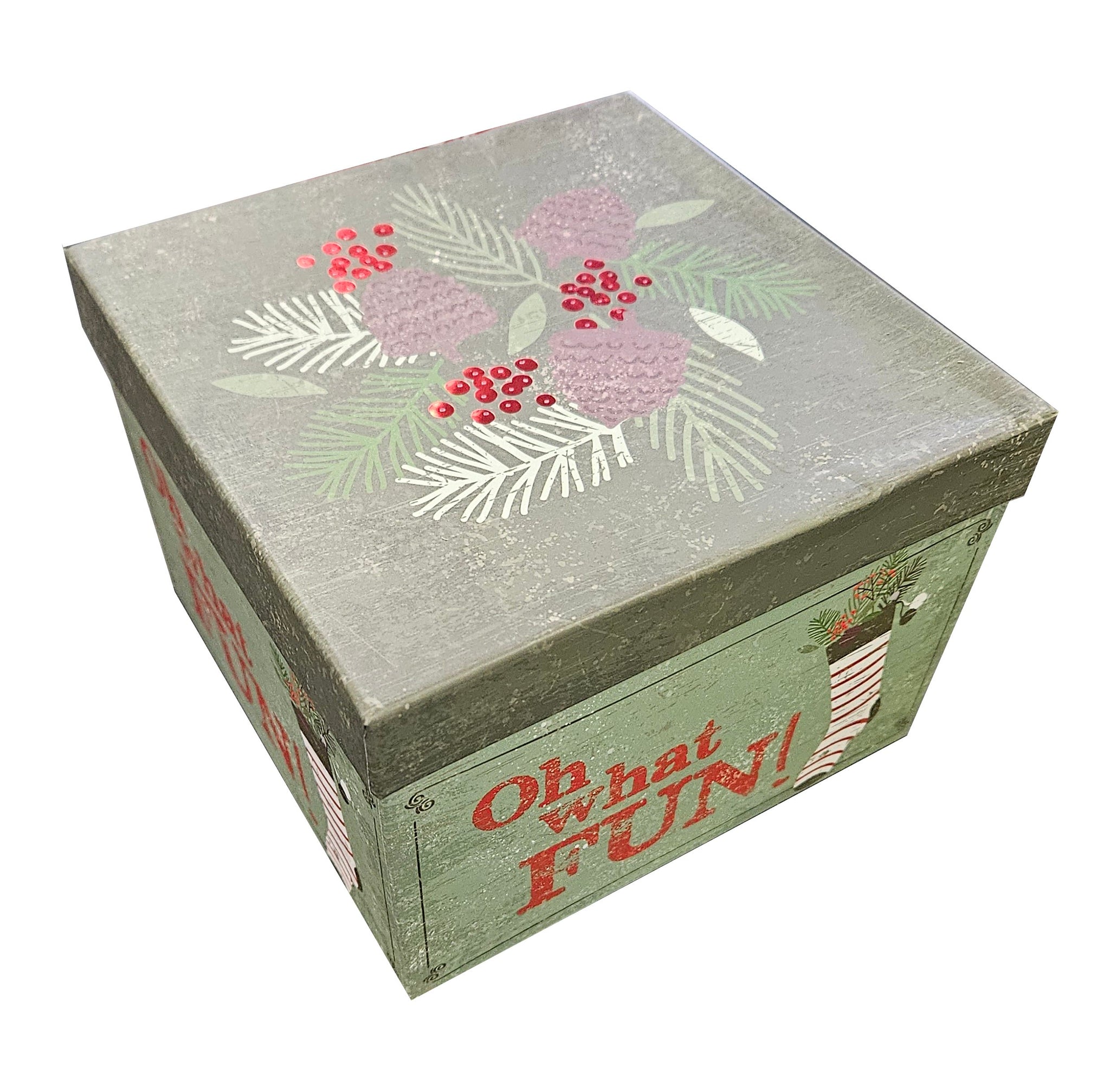 Large Decorative Square Gift Box - Oh what Fun!
