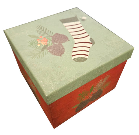 Med/Large Decorative Square Gift Box - Christmas Stocking