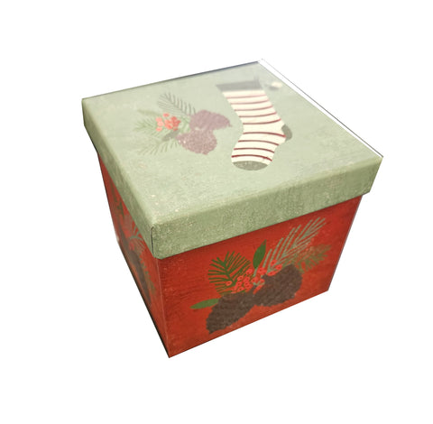 Small Decorative Square Gift Box - Christmas Stocking