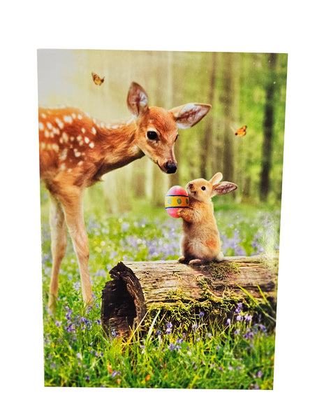 Easter Greeting Card - Fawn and Bunny