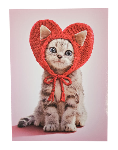 Valentine's Day Greeting Card  - Kitten with Heart Hat