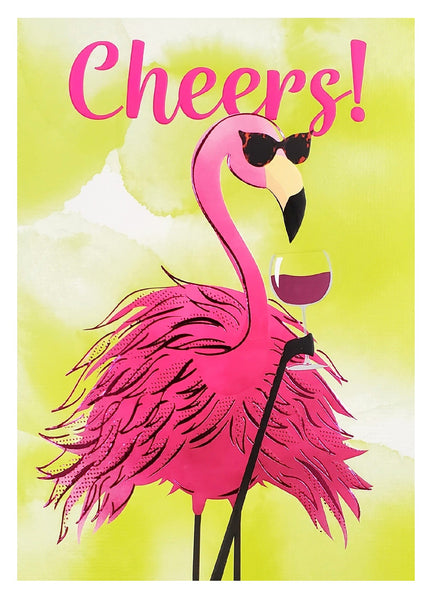Birthday Greeting Card - Flamingo Wine Toast