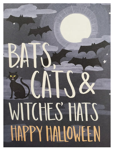 Halloween Greeting Card - Bats, Cats & Witches' Hats