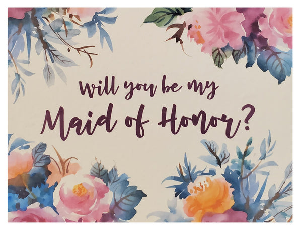 Maid of Honor Greeting Card - Watercolor Floral