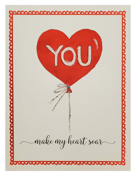 Valentine's Day Greeting Card  - Heart Balloon with Glitter