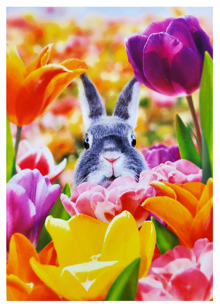 Easter Greeting Card - Bunny in Flower Field