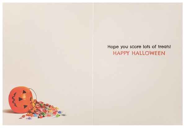 Halloween Greeting Card - Dog with Pumpkin Football Helmet