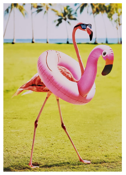 Birthday Greeting Card - Flamingo in Flamingo Float