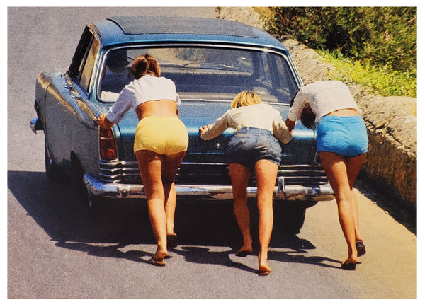 Birthday Greeting Card - Three Women Pushing Car