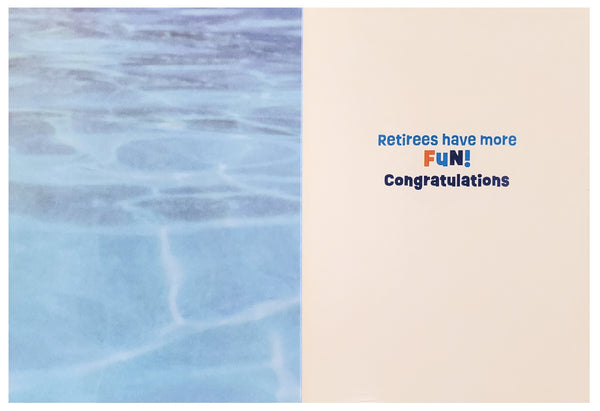 Retirement Greeting Card - Dog in Pool Wearing Sunglasses