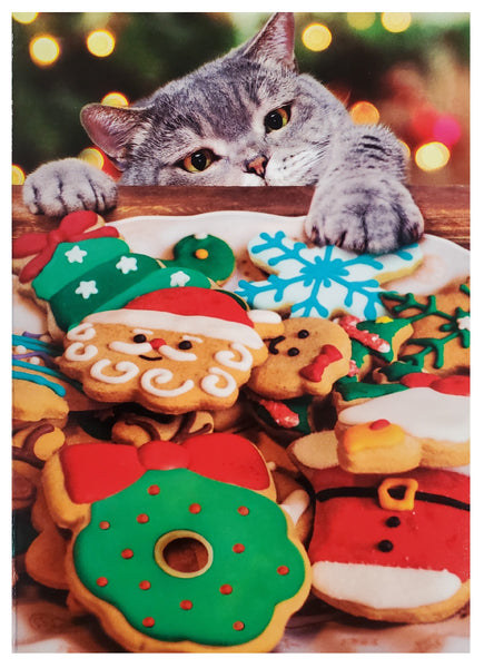 Christmas Greeting Card - Cat Reaching for Christmas Cookies