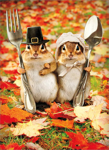 Thanksgiving Greeting Card - Chipmunk Couple