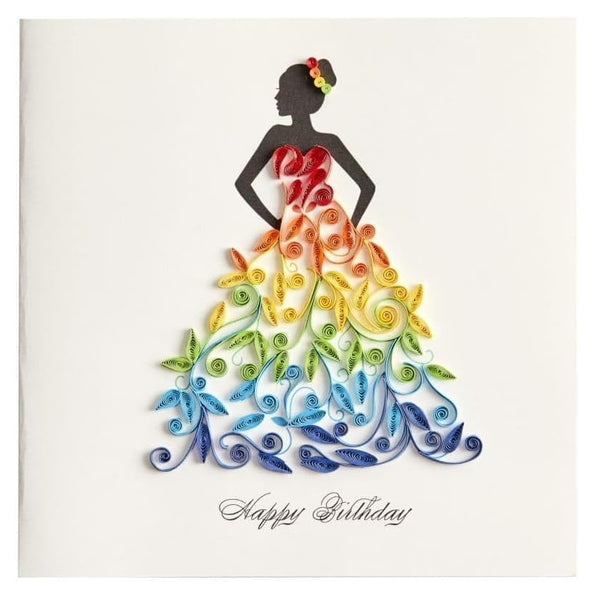 Luxury Birthday Greeting Card - Quilled Rainbow Lady