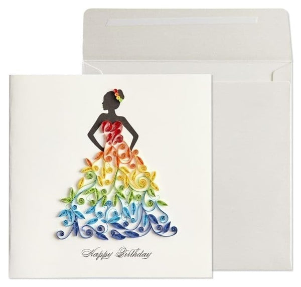 Luxury Birthday Greeting Card - Quilled Rainbow Lady
