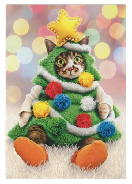 Christmas Greeting Card - Cat Wearing Christmas Tree Costume