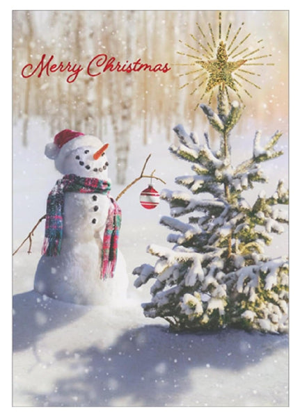 Christmas Greeting Card - Snowman and Christmas Tree