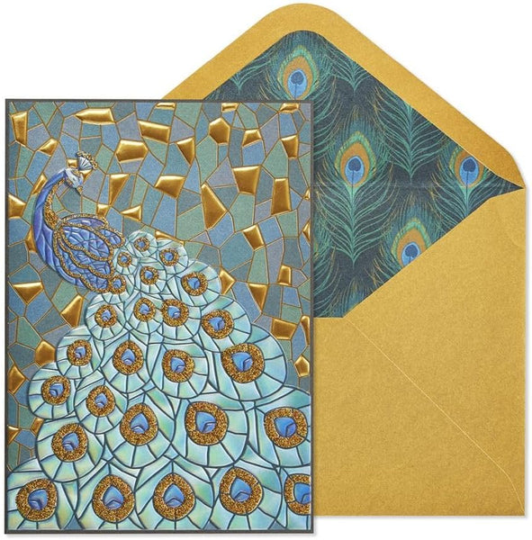 Blank Inside Greeting Card - Peacock Mosaic