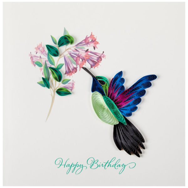 Quilled Paper Birthday Greeting Card - Hummingbird Happy Birthday