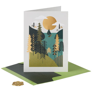 Luxury Birthday Greeting Card - Golden Camping Scenery