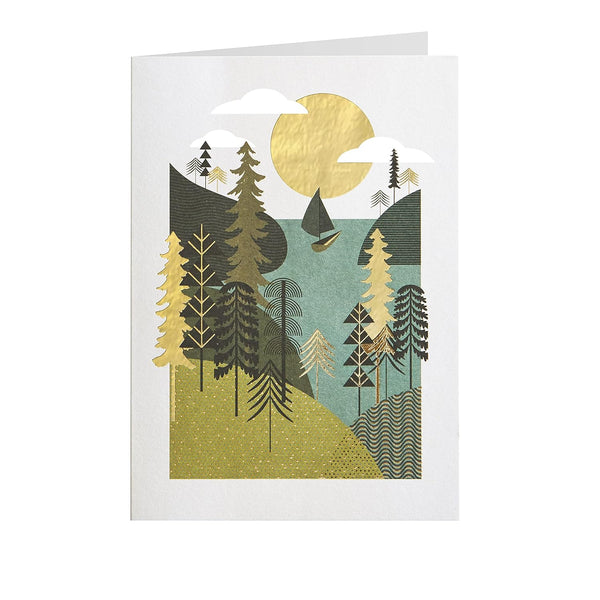 Luxury Birthday Greeting Card - Golden Camping Scenery