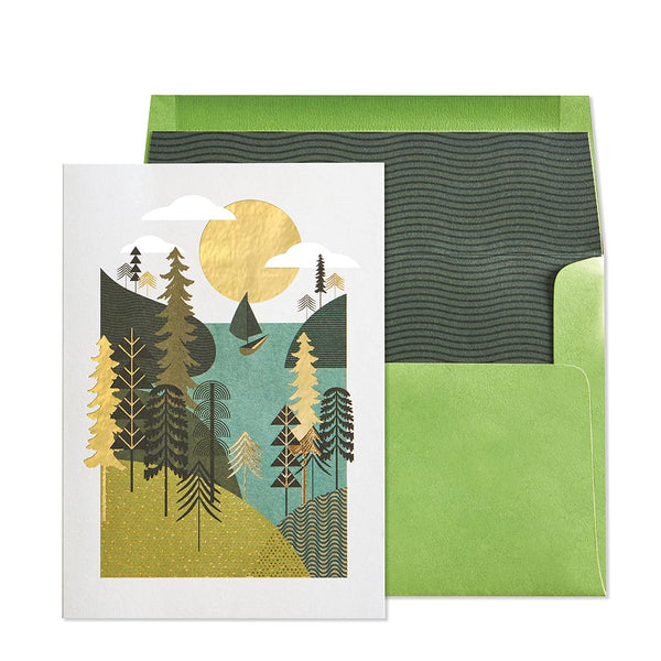 Luxury Birthday Greeting Card - Golden Camping Scenery