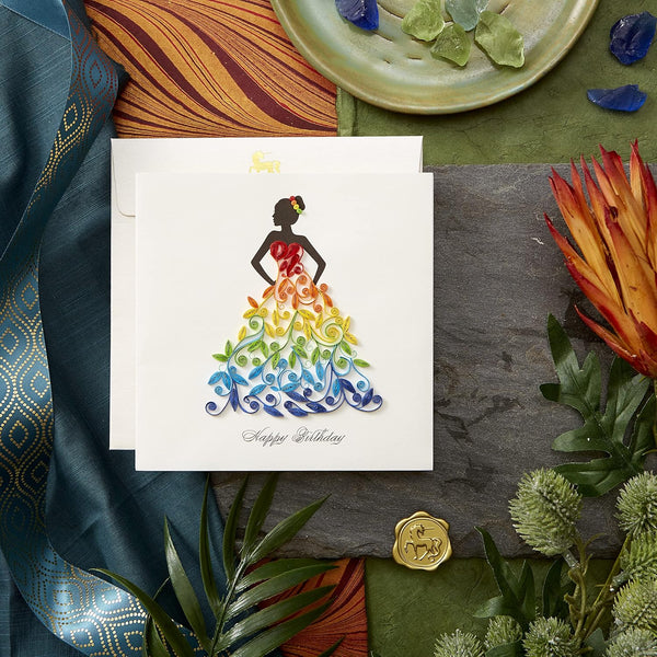 Luxury Birthday Greeting Card - Quilled Rainbow Lady
