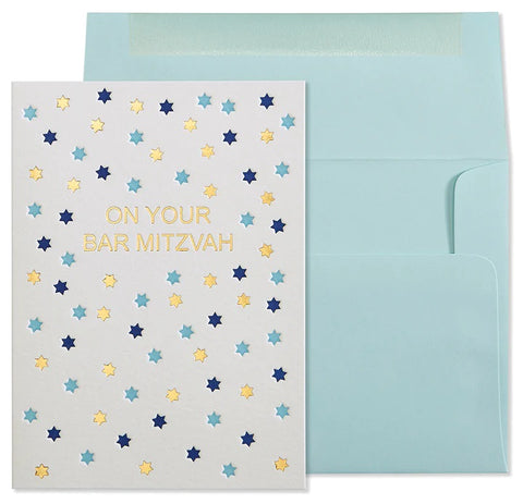 Bar Mitzvah Greeting Card - Letterpress Stars