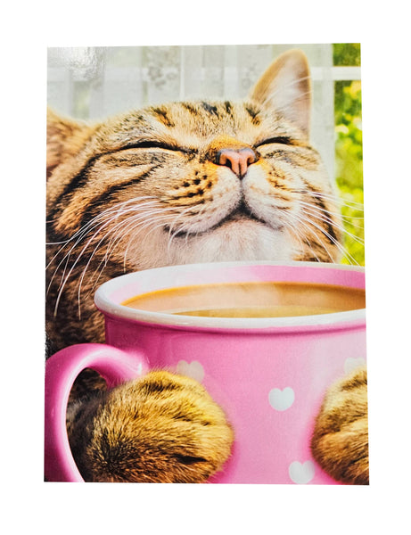 Mother's Day Greeting Card - Cat Drinking Coffee