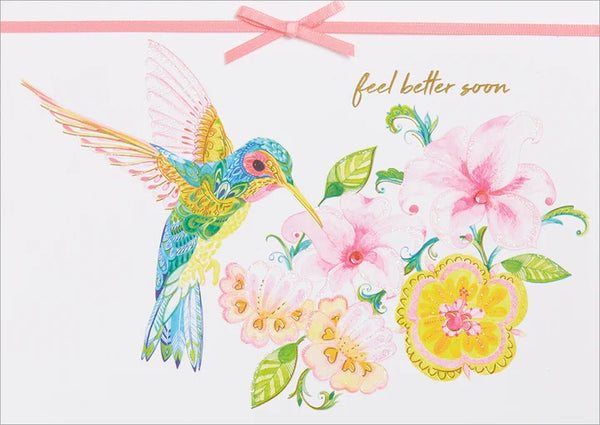 Luxury Get Well Greeting Card - Hummingbird and Lily