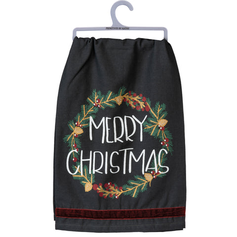 Kitchen Towel - Holiday - Merry Christmas Wreath